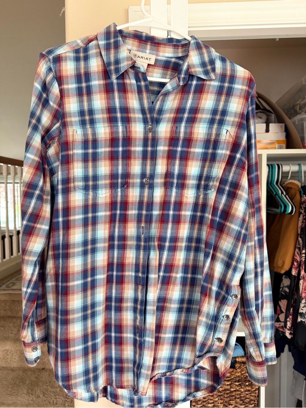 Ariat Blue and Red Plaid Women's Button-Down Shirt